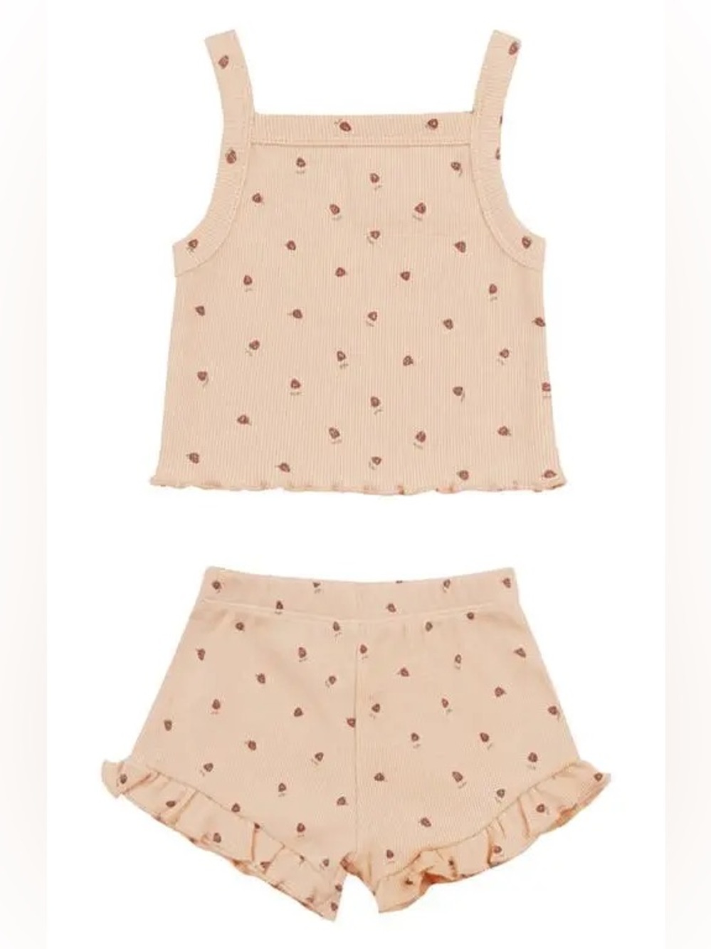 Rylee + Cru Peach Tank and Shorts Set with Tiny Brown Floral Print 4-5Y